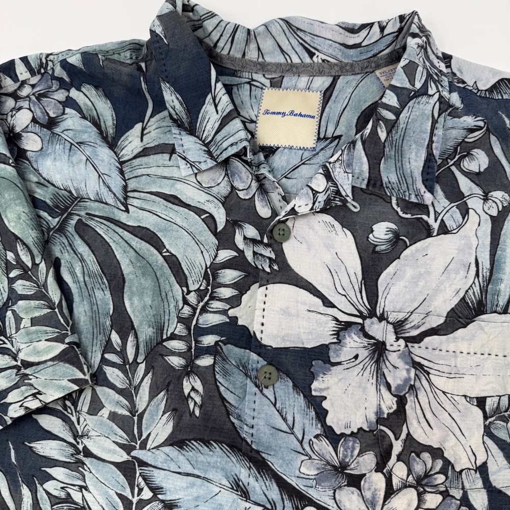Tommy Bahama Mens 3XL 100% Silk Short Sleeve Tropical Floral Button Down Shirt